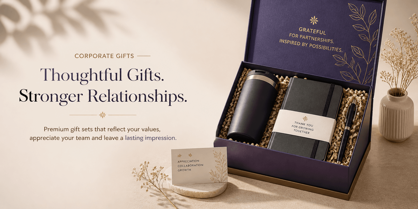Premium personalized gift box arranged on a styled display